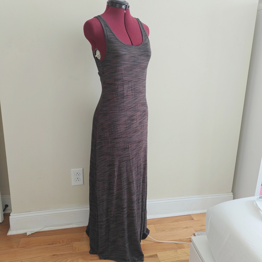 Religion Black Grey Maxi Dress Fit Flare Tie-Dye Stripe Large NWT Sleeveless